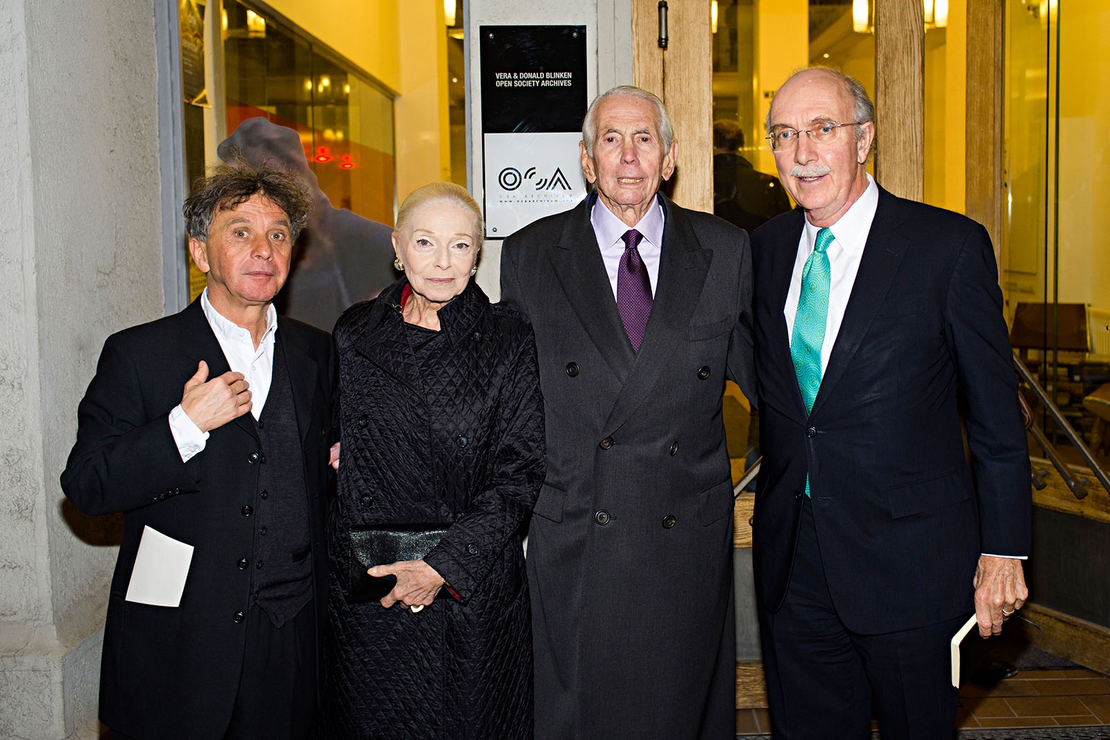 István Rév (l), Director of Blinken OSA with Vera and Donald Blinken and John Shattuck (r), Rector and President of CEU at the dedication ceremony on November 3, 2015 | Photo: Daniel Vegel